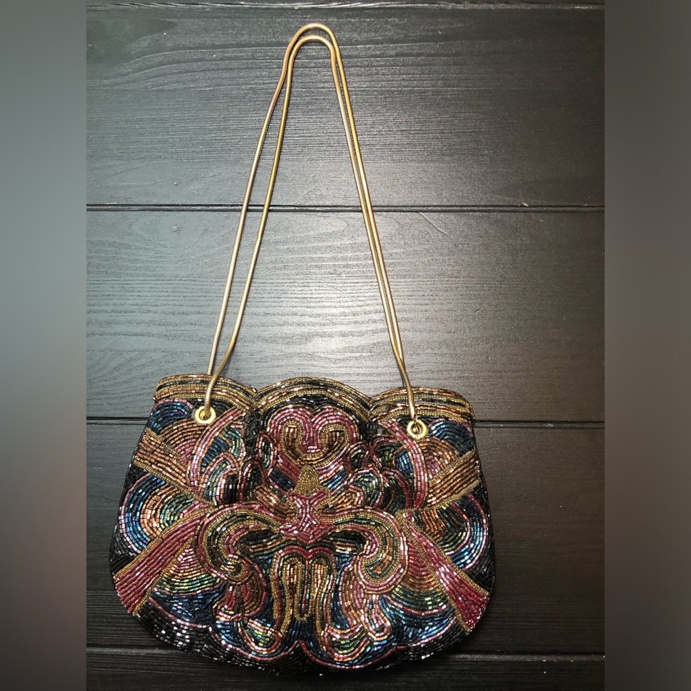 Walborg Vintage Multicolored Glass Seed Bead Minaudière Evening